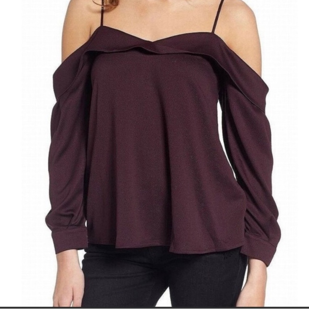 Leith Dark Purple Textured Satin Off -Shoulder Long Sleeved Top XS